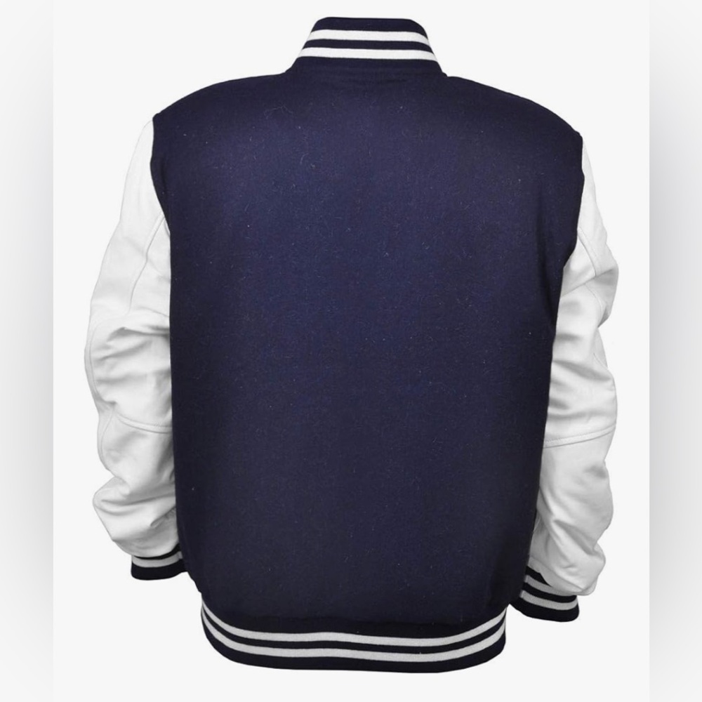 Men's Varsity Jacket Genuine Leather Sleeve & Wool Blend Letterman jacket - Picture 3 of 6